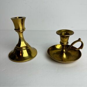 Vintage Solid Brass Candle Holders Chamberstick Taper Hallmark Japan & India